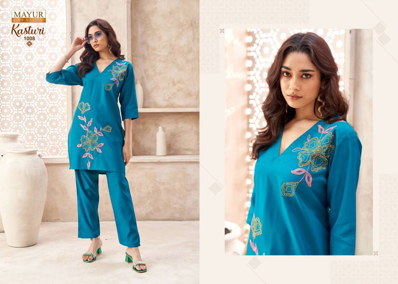 Indian Ethnic Embroidered Kurti & Straight Pant Co-Ord Set for Women