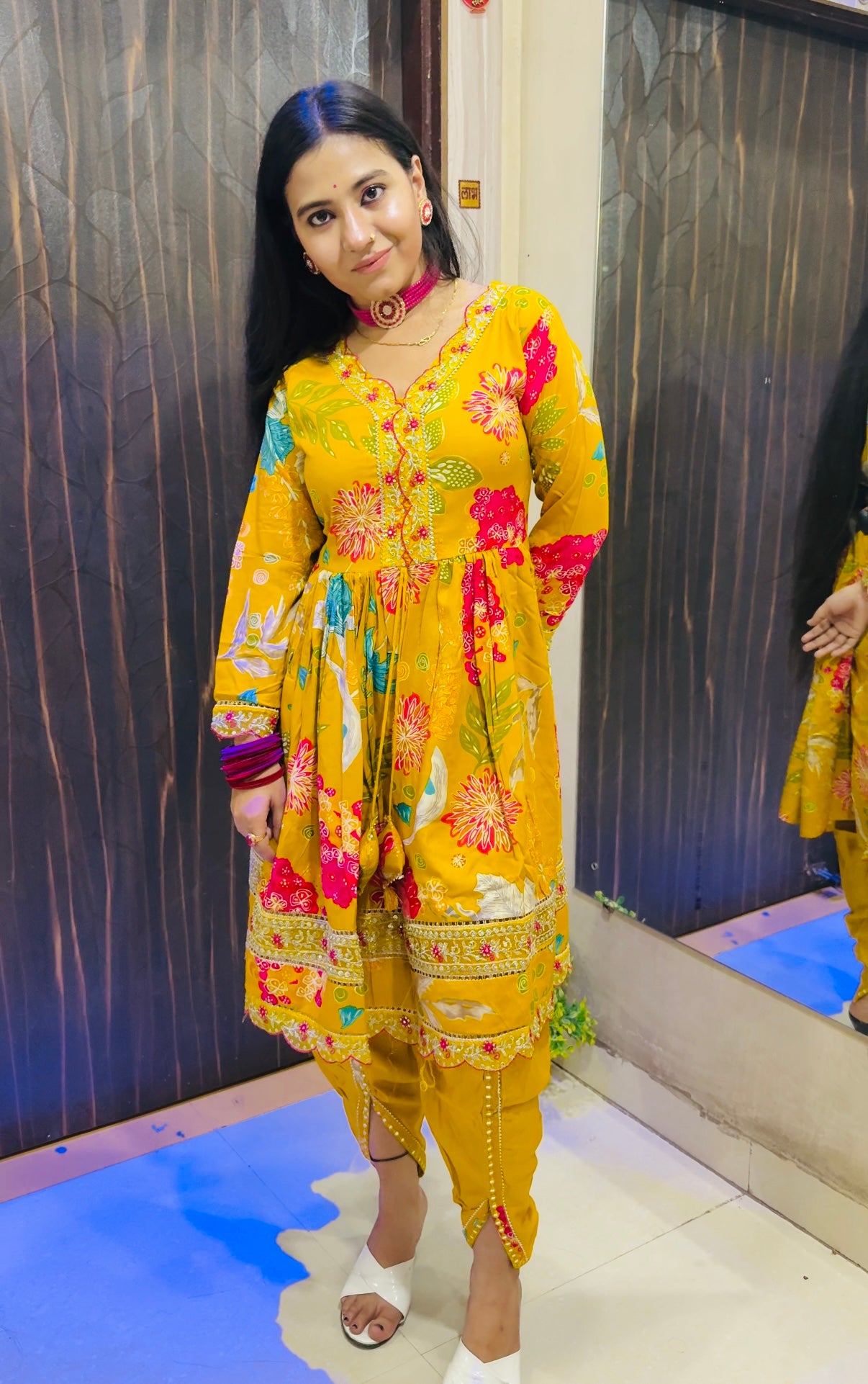 Floral Printed Cotton Short Kurti with Dhoti