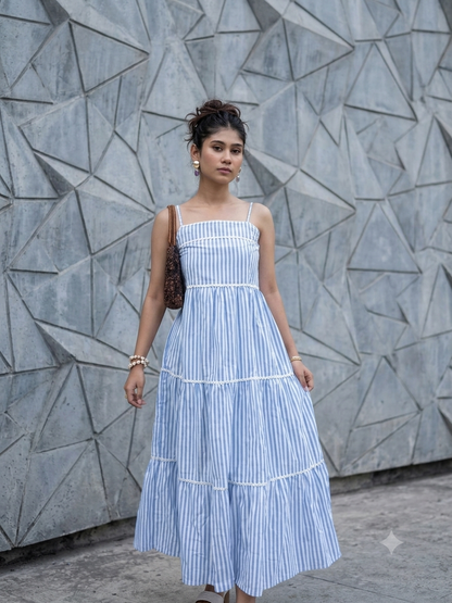 Women's Striped Tiered Maxi Dress with Shoulder Straps | Casual Summer Dress