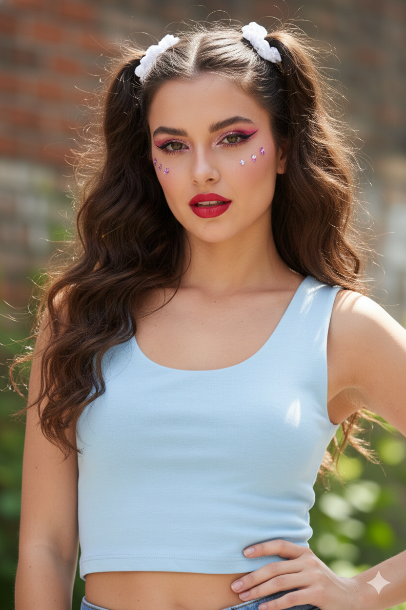 Vibrant  Sleeveless Crop Top with Glossy Finish